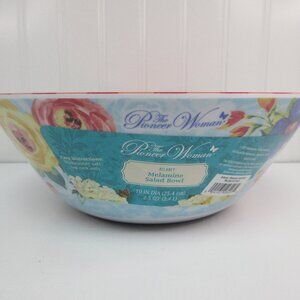 Pioneer Woman Melamine Bowl Delaney Floral Red Check 10"dia 2.5Qt with flaws